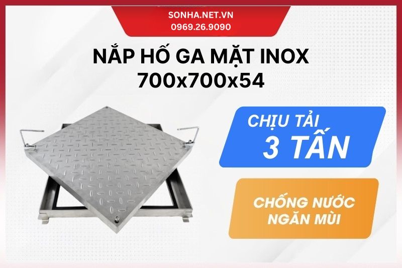 Nắp hố ga mặt inox 304 k&iacute;ch thước 700x700x54 - chịu tải 3 tấn