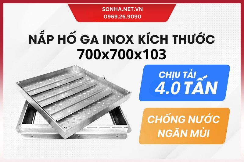 Nắp hố ga inox 304 chống nước, ngăn m&ugrave;i 700x700x103 - chịu tải cao 4 tấn