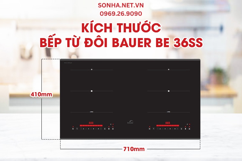 Kích thước bếp từ 2 vùng nấu Bauer BE 36SS