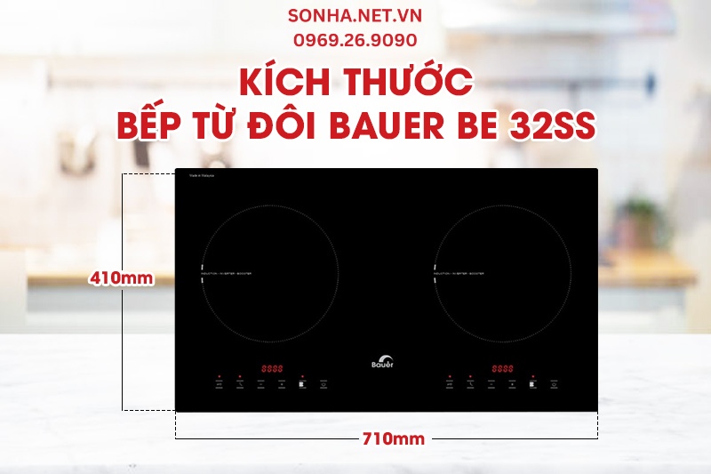 Kích thước bếp từ đôi Bauer BE 32SS