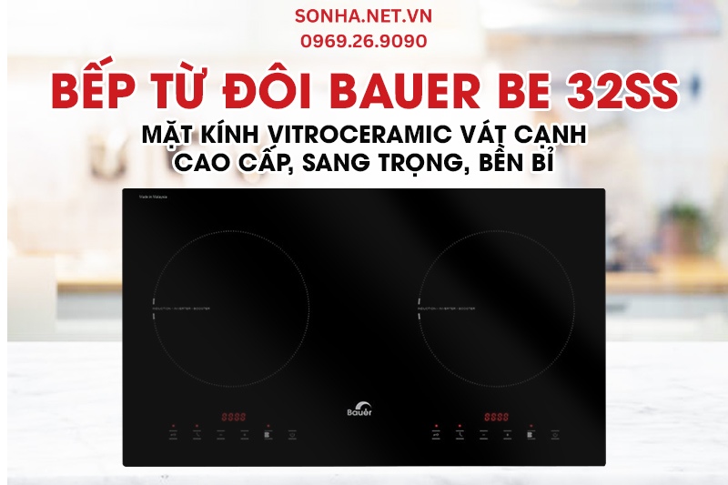 Bếp từ đôi Bauer BE 32SS sử dụng mặt kính Vitroceramic chuyên dụng