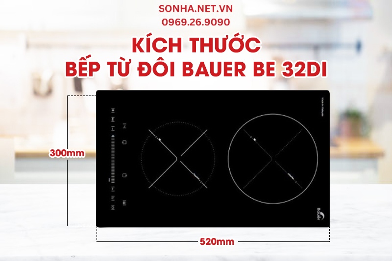 Th&ocirc;ng số k&iacute;ch thước bếp từ đ&ocirc;i Bauer BE 32DI
