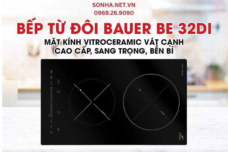 Bếp từ đ&ocirc;i Bauer BE 32DI trang bị mặt k&iacute;nh Vitroceramic cao cấp
