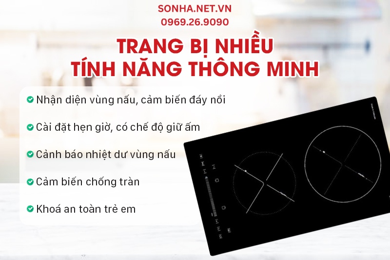 Bếp từ đ&ocirc;i Bauer BE 32DI trang bị nhiều t&iacute;nh năng th&ocirc;ng minh