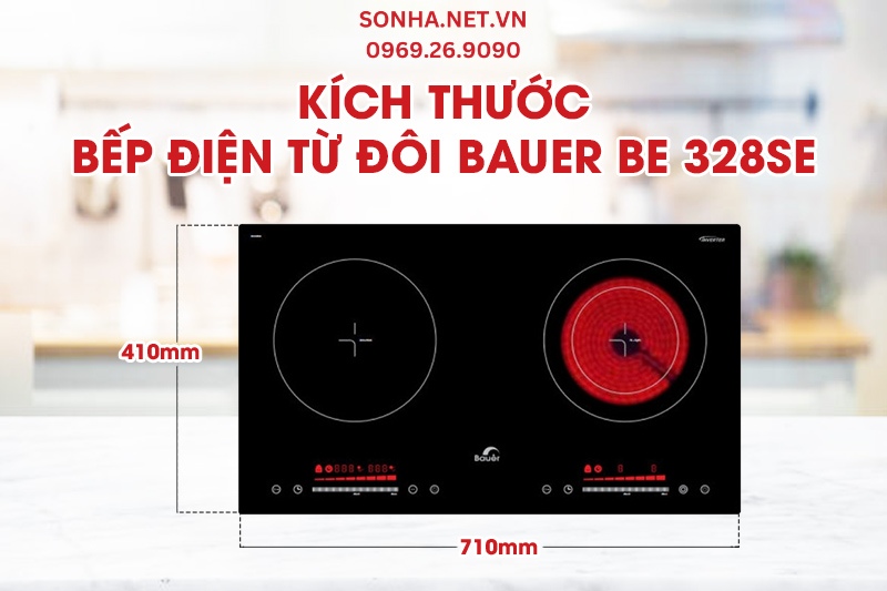 K&iacute;ch thước bếp điện từ đ&ocirc;i Bauer BE 328SE