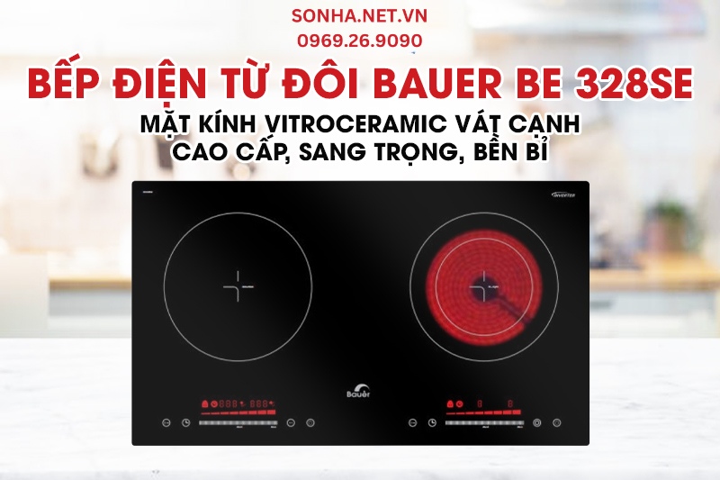 Bếp từ đ&ocirc;i Bauer BE 328SE được trang bị mặt k&iacute;nh cao cấp