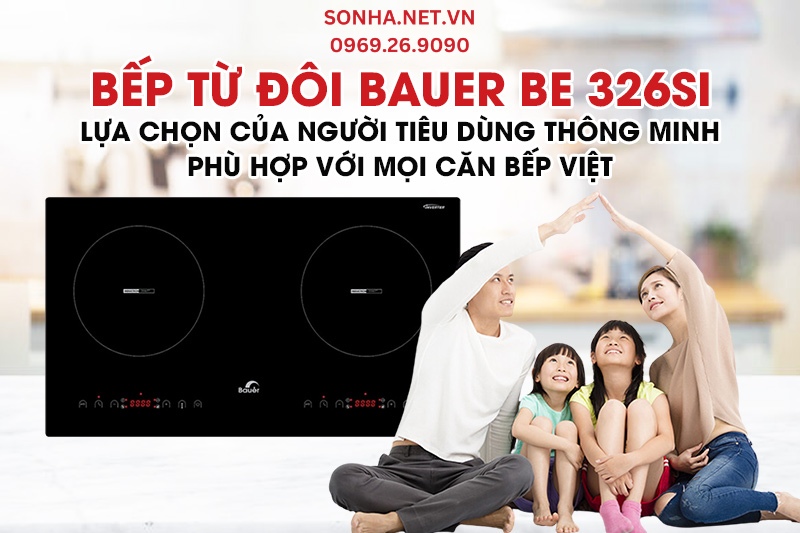 Bếp từ đ&ocirc;i Bauer BE 326SI 2 v&ugrave;ng nấu nhập khẩu Malaysia
