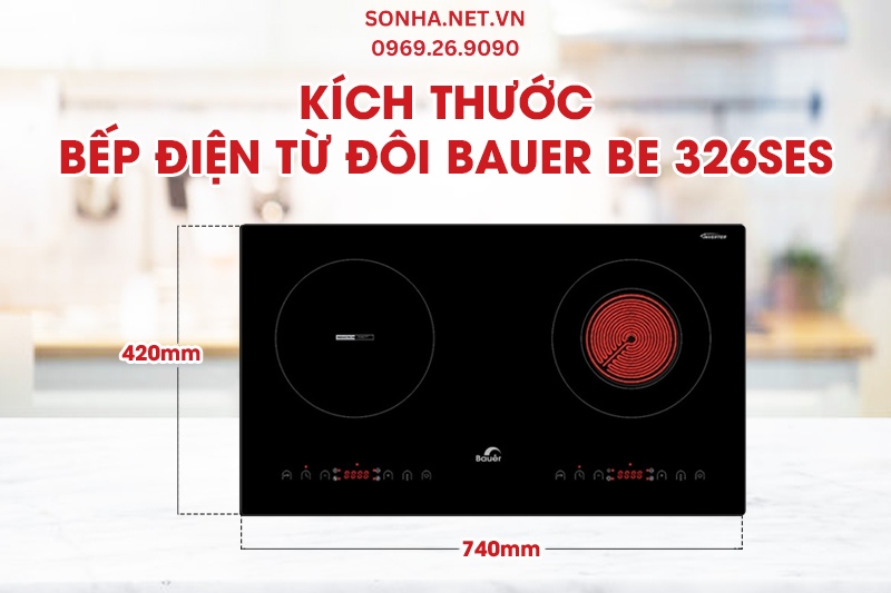 K&iacute;ch thước bếp điện từ đ&ocirc;i Bauer BE 326SES