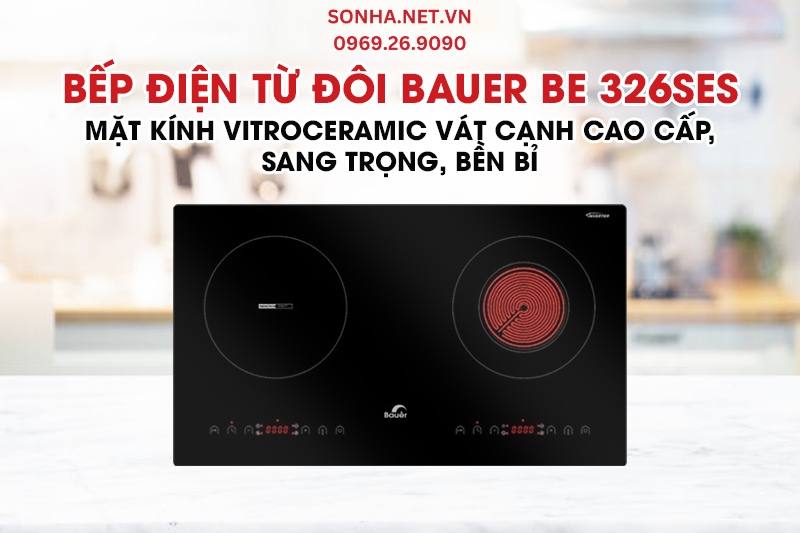 Bếp điện từ đ&ocirc;i Bauer BE 326SES trang bị mặt k&iacute;nh cao cấp