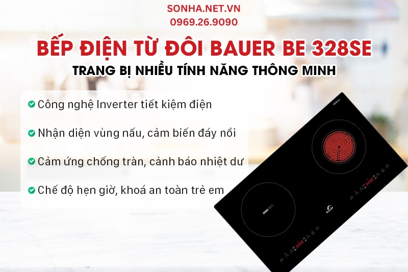 Bếp điện từ đ&ocirc;i Bauer BE 326SES sở hữu nhiều t&iacute;nh năng an to&agrave;n