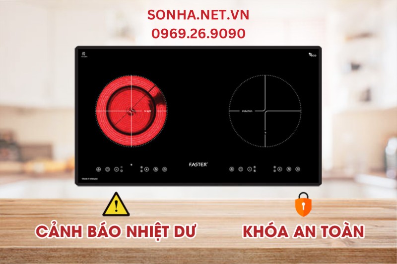 Bếp điện từ đ&ocirc;i Faster FS 628HI c&oacute; t&iacute;nh năng an to&agrave;n 