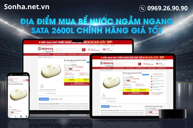 Địa điểm mua bể nước ngầm ngang SATA 2600l uy t&iacute;n, gi&aacute; tốt 