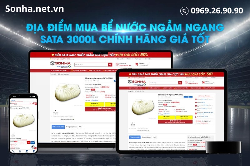 Địa điểm mua bể nước ngầm ngang SATA 3000L gi&aacute; rẻ, uy t&iacute;n, chất lượng 