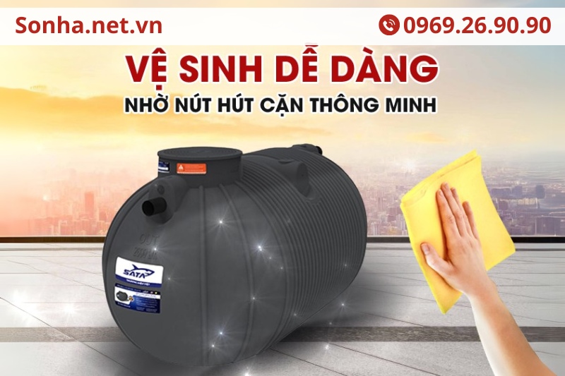 Bồn tự hoại 2600L Sata vệ sinh dễ d&agrave;ng nhờ n&uacute;t h&uacute;t cặn th&ocirc;ng minh