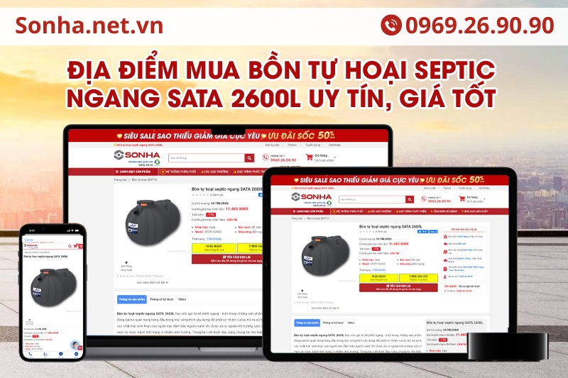 Địa điểm mua bồn tự hoại septic ngang SATA 2600l uy t&iacute;n, gi&aacute; tốt 
