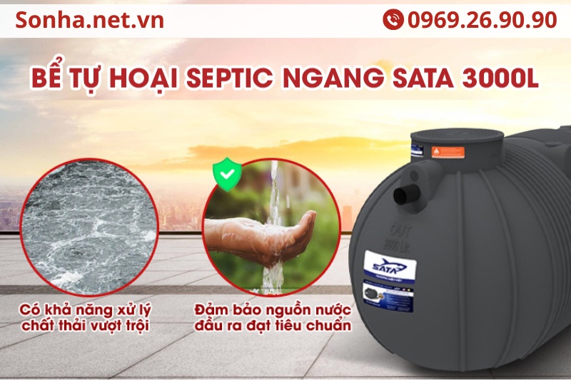 Bể tự hoại ngang SATA 3000L có khả năng xử lý chất thải vượt trội