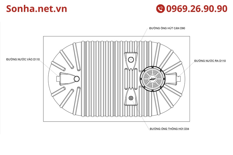 Bản vẽ bồn tự hoại septic ngang Sata 4000L