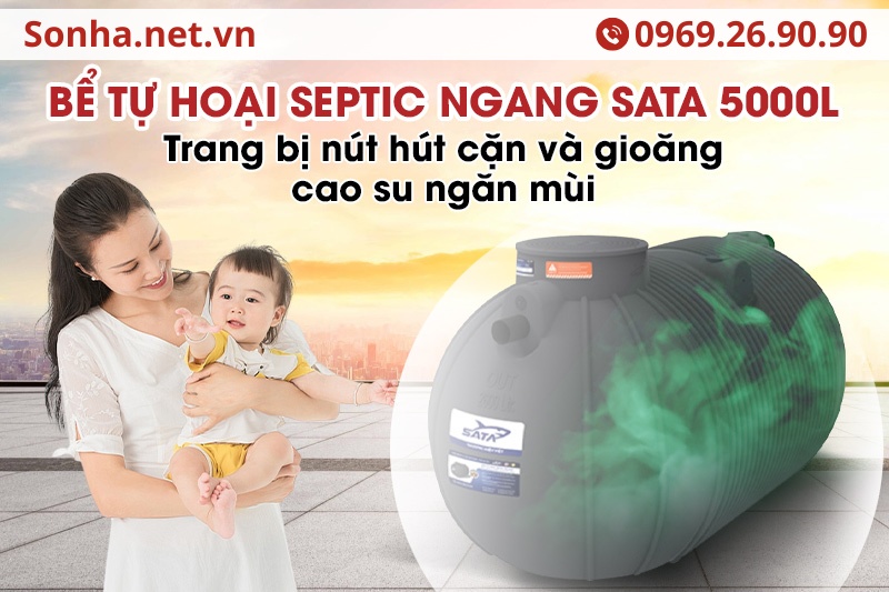 Bể tự hoại ngang SATA 5000L trang bị nút hút cặn và gioăng cao su ngăn mùi