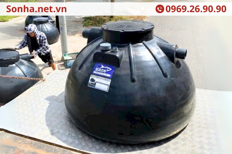 Ảnh sản phẩm v&agrave; ảnh lắp đặt thực tế bể phốt nhựa Sata VietPhot nấm