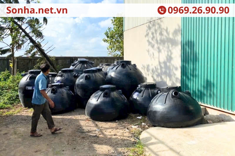 Ảnh sản phẩm v&agrave; ảnh lắp đặt thực tế bể phốt nhựa Sata VietPhot nấm
