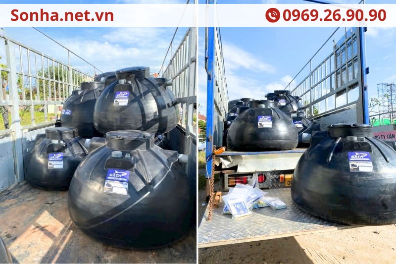 Ảnh sản phẩm v&agrave; ảnh lắp đặt thực tế bể phốt nhựa Sata VietPhot nấm