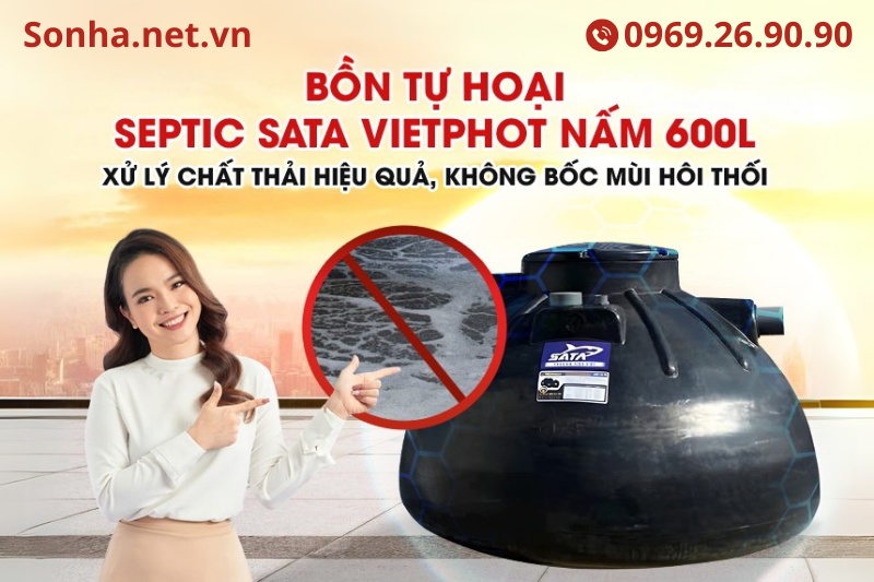 Bể tự hoại septic Sata VietPhot nấm 600L c&oacute; khả năng xử l&yacute; chất thải hiệu quả
