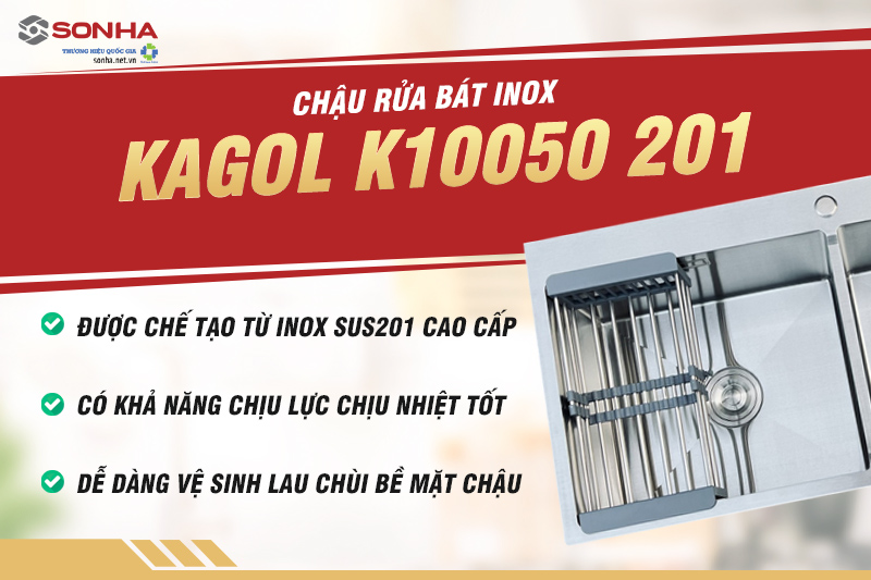 Chậu rửa b&aacute;t Kagol K10050 201 2 hố được l&agrave;m từ inox 201