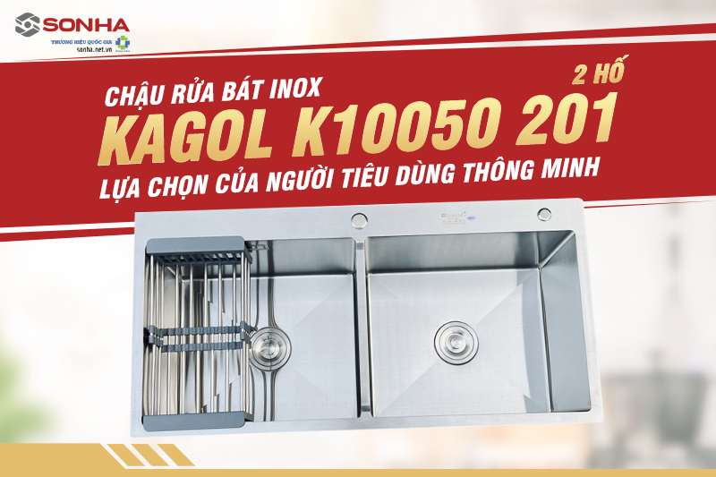 Si&ecirc;u phẩm chậu rửa b&aacute;t 2 hố Kagol K10050 inox 201