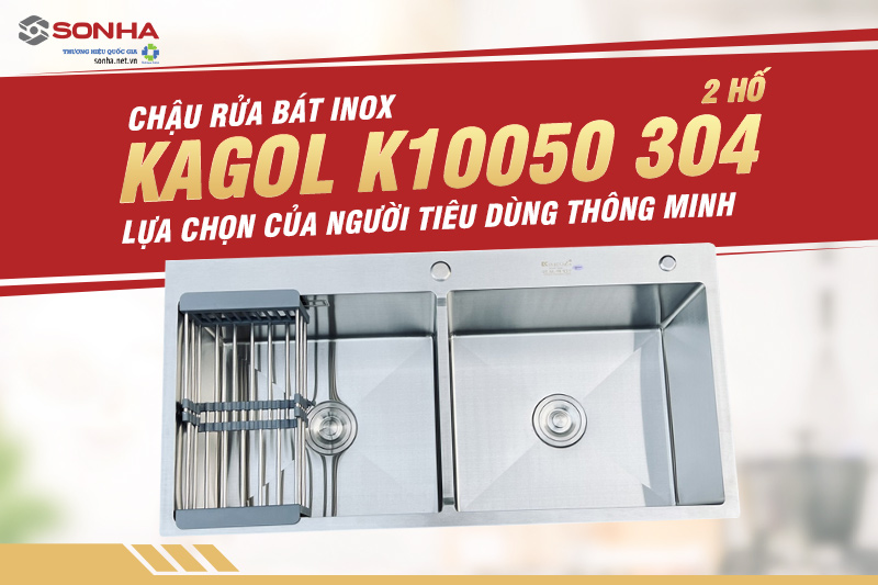 Si&ecirc;u phẩm bồn rửa b&aacute;t 2 hộc Kagol K10050 inox 304