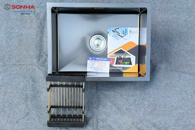 H&igrave;nh ảnh thực tế bồn rửa ch&eacute;n 1 hố Kagol KND6045-AB