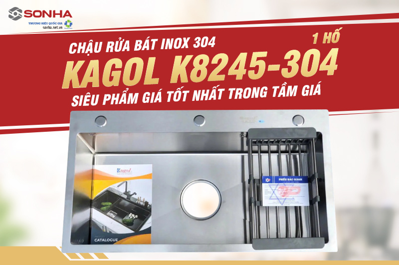 S&ecirc;u phẩm bồn rửa ch&eacute;n inox 1 hố Kagol K8245-304