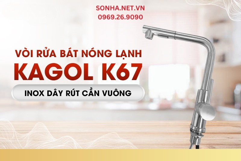 V&ograve;i rửa b&aacute;t n&oacute;ng lạnh Kagol K67 inox d&acirc;y r&uacute;t cần vu&ocirc;ng