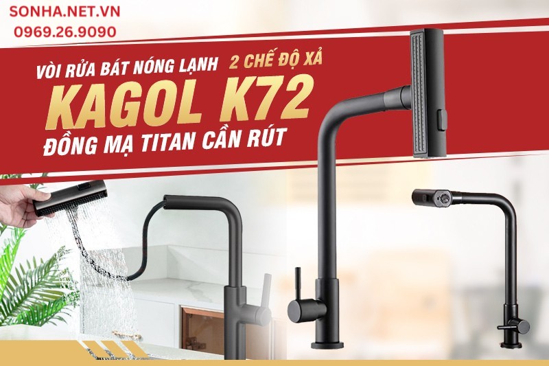 V&ograve;i rửa b&aacute;t n&oacute;ng lạnh Kagol K72 đồng mạ titan cần r&uacute;t, 2 chế độ xả giảm sốc 