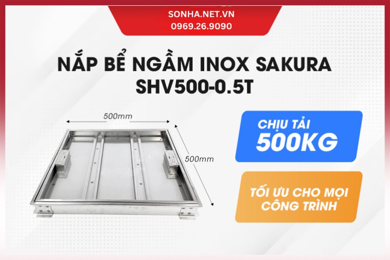 Siêu phẩm nắp bể ngầm inox âm sàn hở viền Sakura SHV500-0.5T