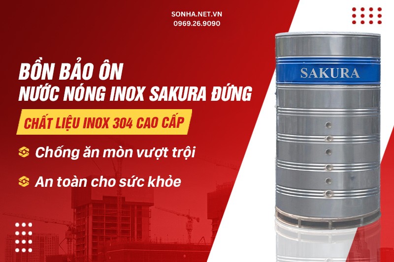 Bình bảo ôn Sakura 1500l được cấu thành từ inox cao cấp