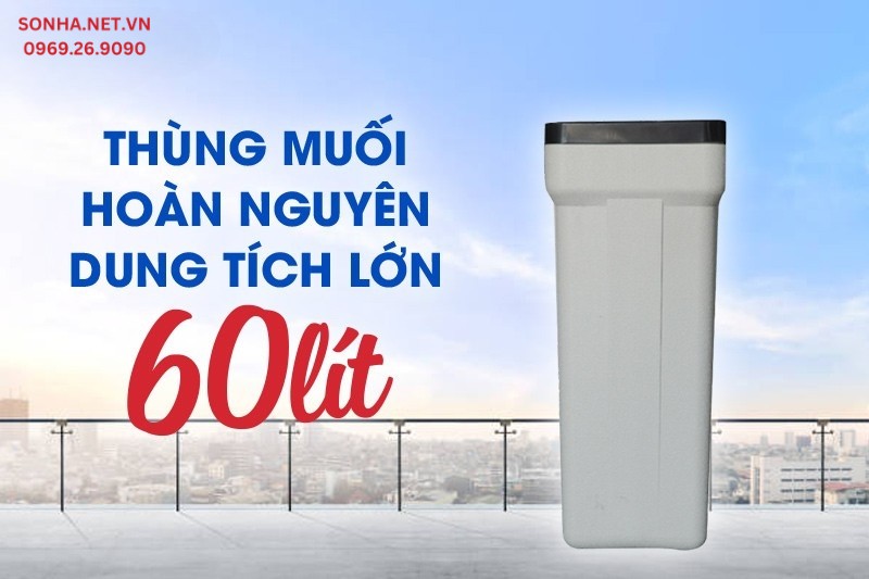 Th&ugrave;ng muối ho&agrave;n nguy&ecirc;n 60 l&iacute;t gi&uacute;p l&agrave;m mềm nước hiệu quả