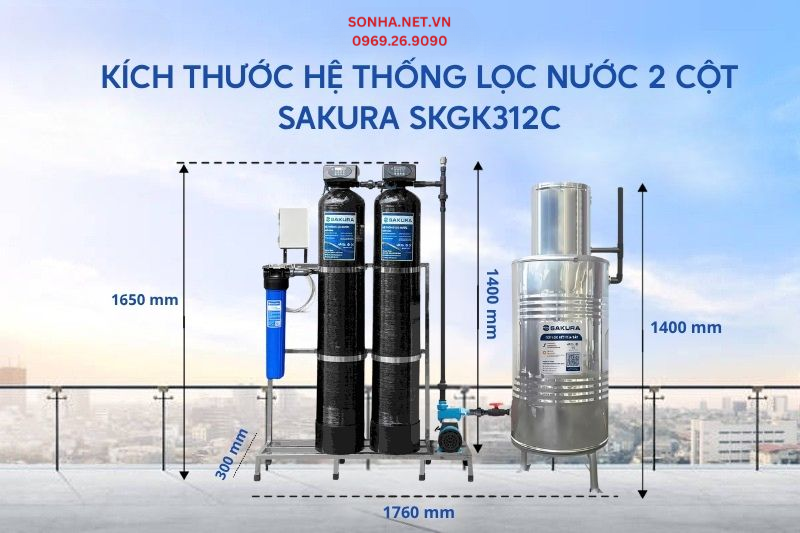 Kích thước hệ thống lọc tổng đầu nguồn Sakura SKGK312C