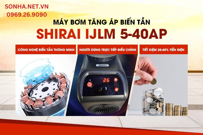 M&aacute;y bơm tăng &aacute;p Shirai sở hữu c&ocirc;ng nghệ biến tần th&ocirc;ng minh