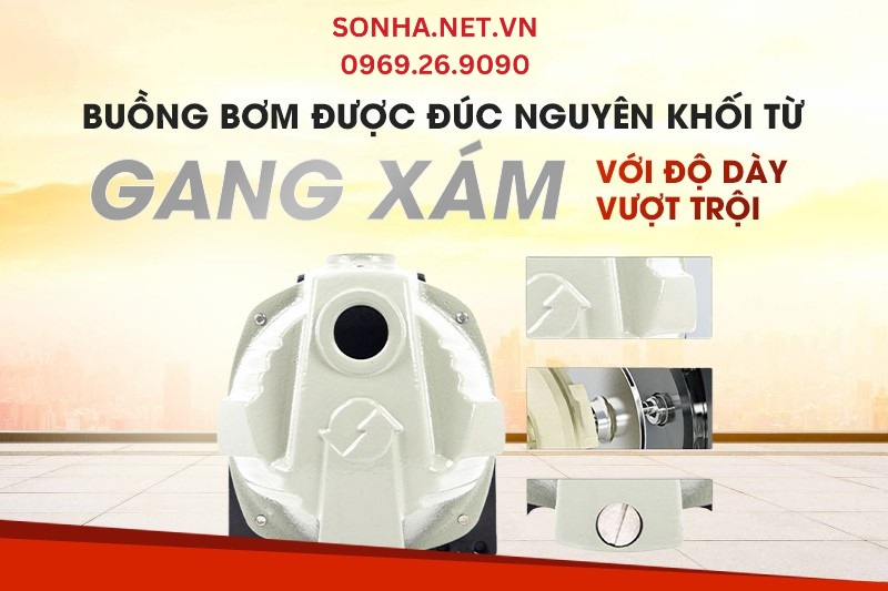Cấu tạo đầu bơm với chất liệu gang x&aacute;m chắc chắn