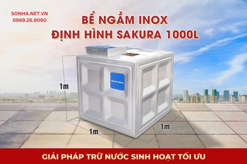Si&ecirc;u phẩm bể nước ngầm inox định h&igrave;nh Sakura SK.BID1000L