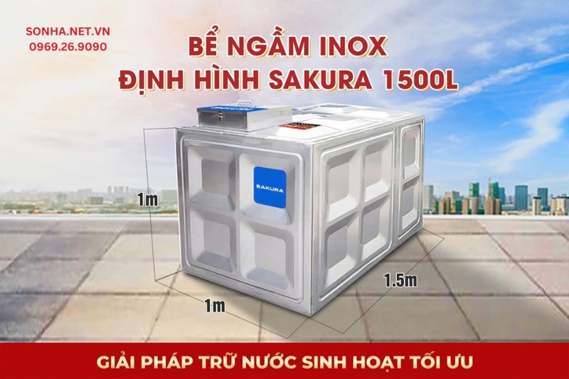 Si&ecirc;u phẩm bể nước ngầm inox định h&igrave;nh Sakura SK.BID1500L