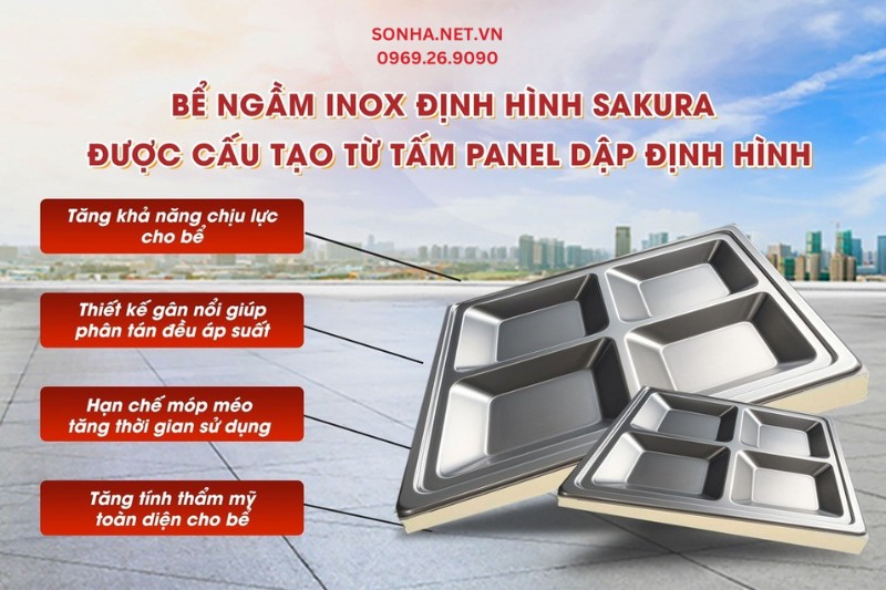 Bể ngầm inox định hình Sakura 2000 lít cấu tạo từ các tấm panel dập định hình