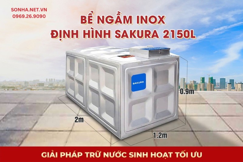 Si&ecirc;u phẩm bể nước ngầm inox định h&igrave;nh Sakura SK.BID2150L