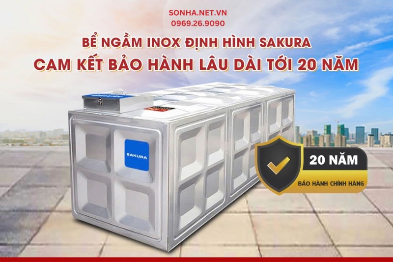 Bể ngầm inox định h&igrave;nh Sakura được bảo h&agrave;nh 20 năm