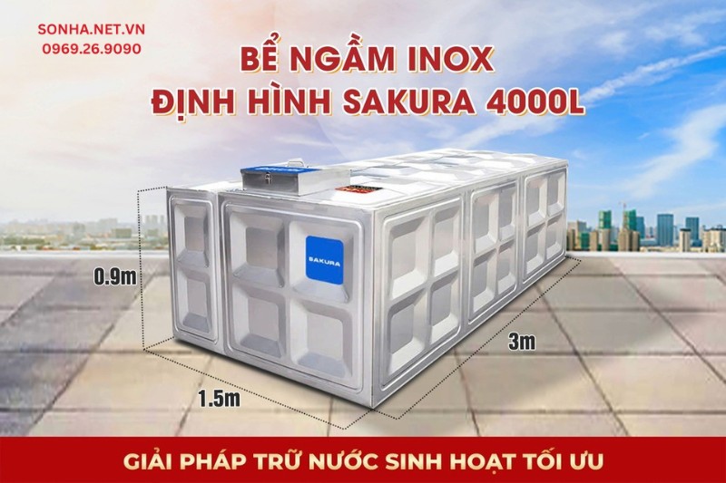 Si&ecirc;u phẩm bể nước ngầm inox định h&igrave;nh Sakura SK.BID4000L