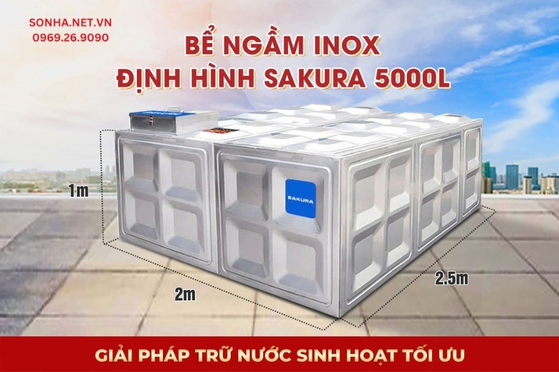 Si&ecirc;u phẩm bể nước ngầm inox định h&igrave;nh Sakura 5000 L&iacute;t