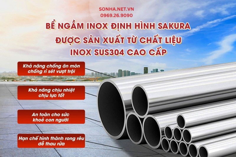 Bể ch&ocirc;n ngầm inox định h&igrave;nh Sakura 9000L được sản xuất từ inox 304