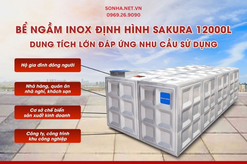 Bể nước ch&ocirc;n ngầm inox Sakura SK.BID12000L c&oacute; dung t&iacute;ch lớn