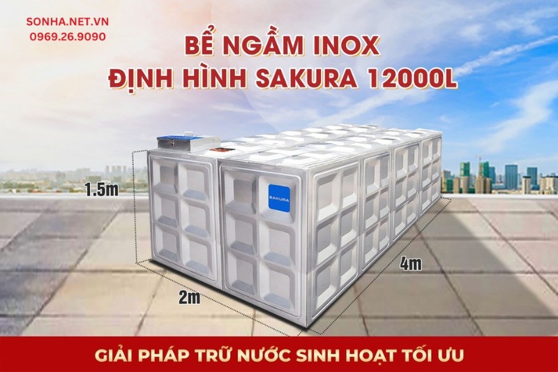 Si&ecirc;u phẩm bể nước ngầm inox định h&igrave;nh Sakura SK.BID12000L