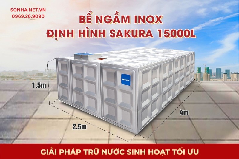 Si&ecirc;u phẩm bể nước ngầm inox định h&igrave;nh Sakura SK.BID15000L